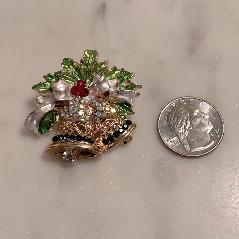 Christmas Bells Gold Toned Broach